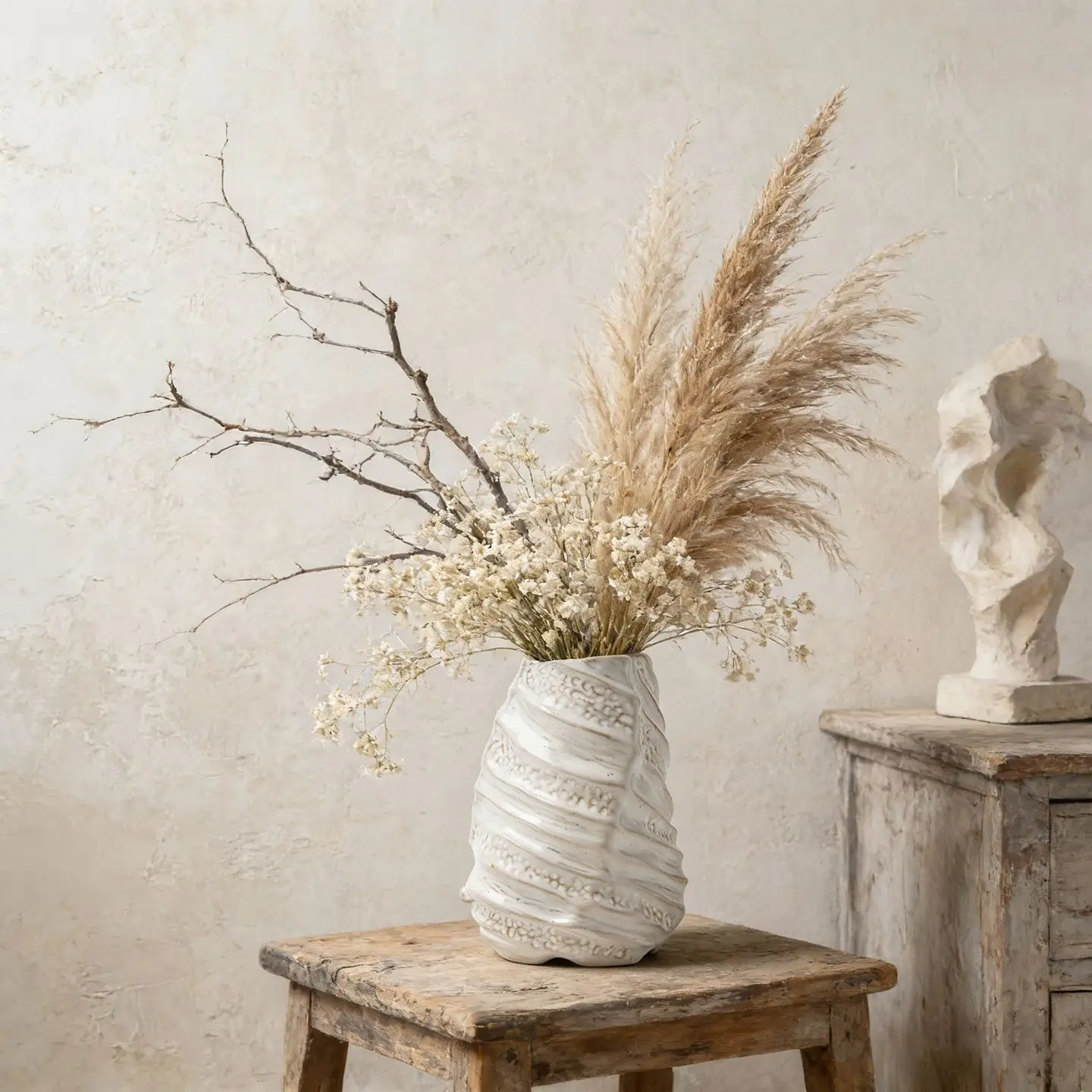 Basket Weave Ceramic Vase with Handles for Cafe Sideboard Decor Nordic Modern Wabi Sabi Flower Pot Art Studio Desktop Ornament