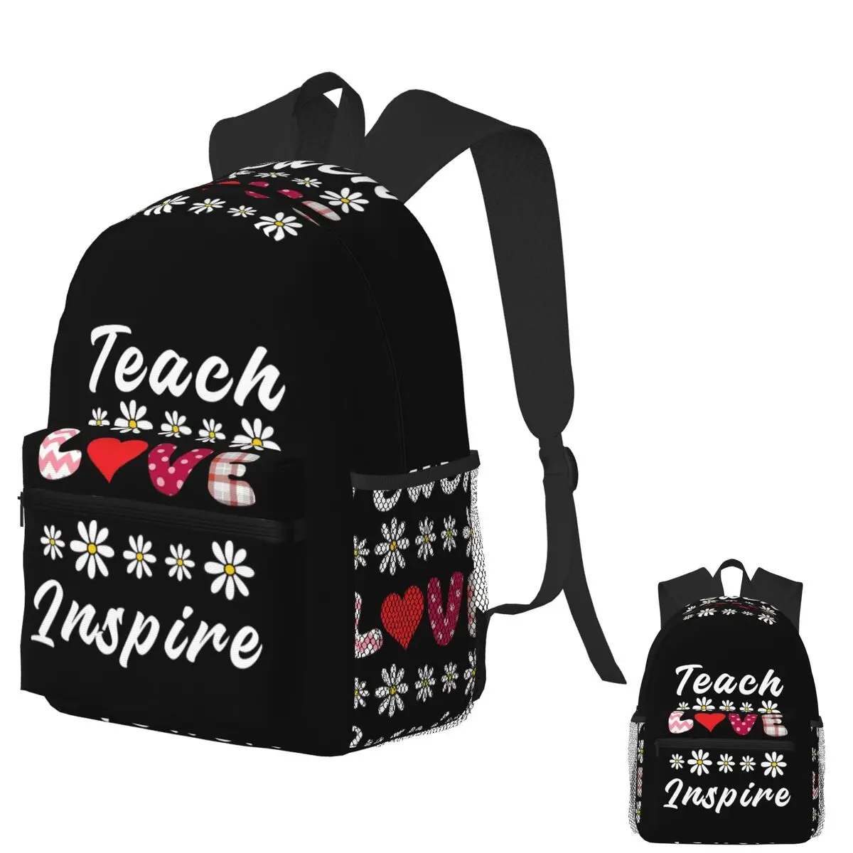 

Teach Love Inspire Cute Teacher Daisy Flower Heart Backpack School Bag Hiking Travel Daypack for Boys Girls Bookbag Shoulder Bag