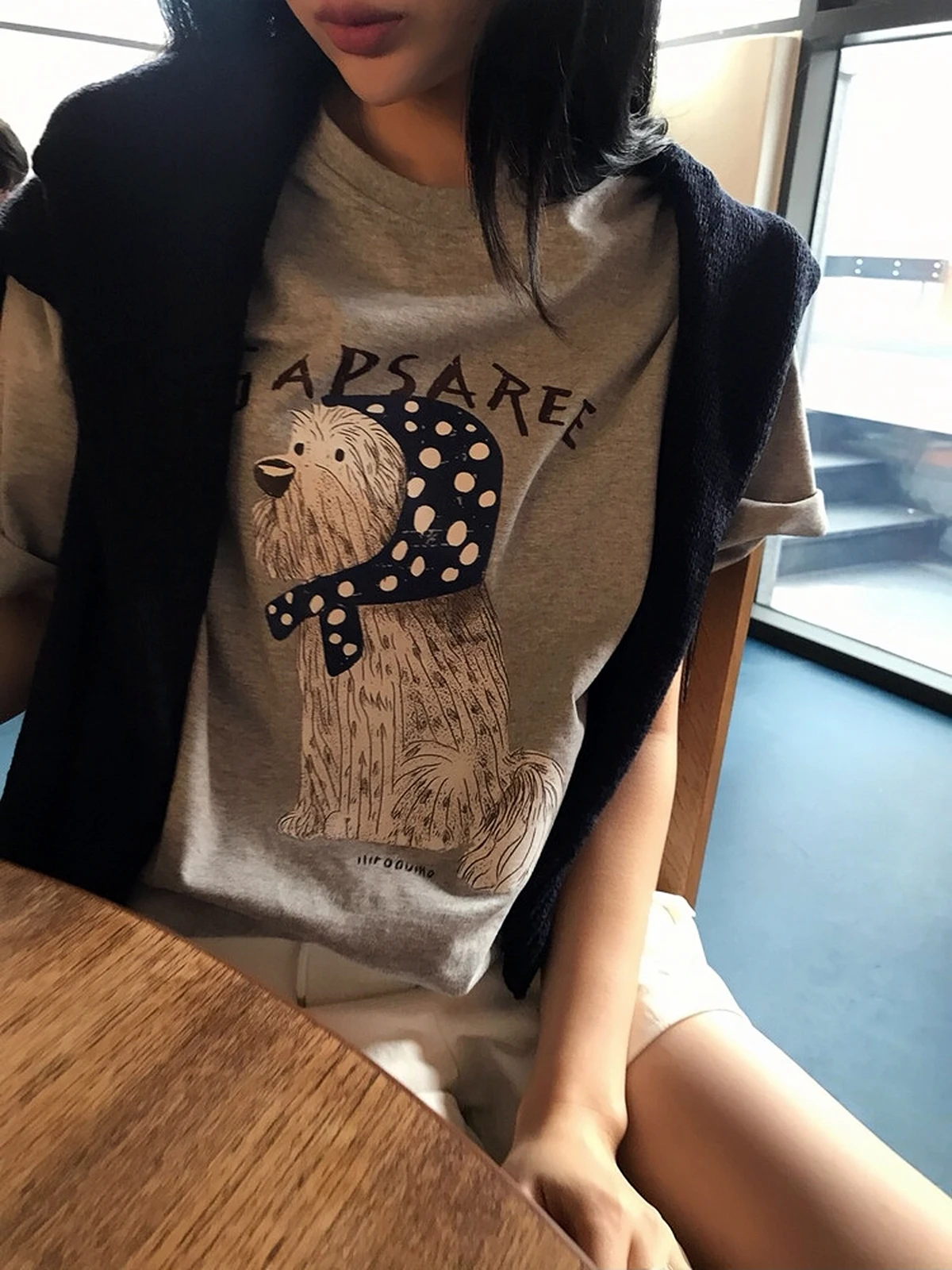 Sakura Checkered Dog Two-color Polka Dot Short Sleeve T-shirt Korean Style Sweet College Loose Top Women's Summer Cotton Tee