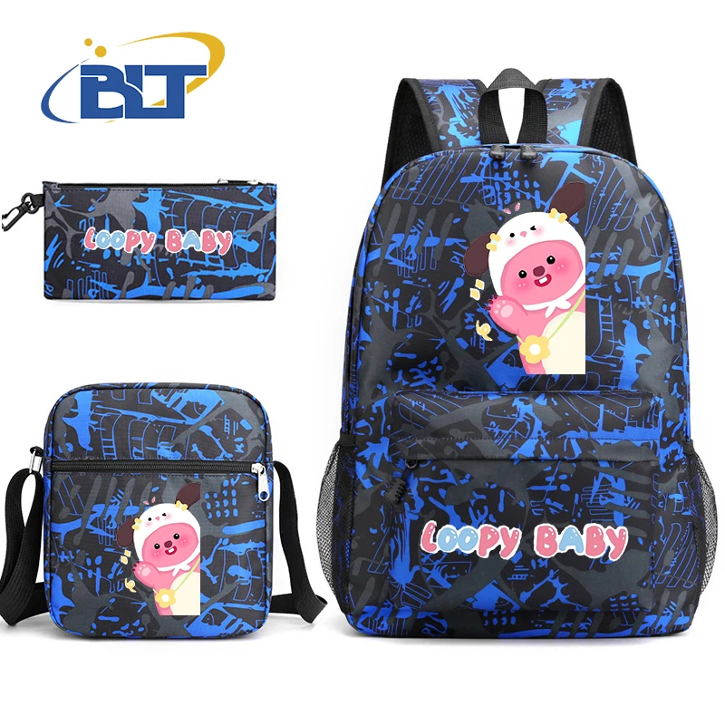 MINISO loopy printed student school bag set children's shoulder bag backpack pencil case three-piece set