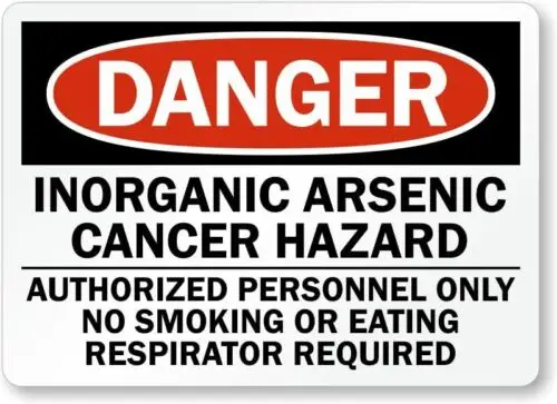 Arsenic Cancer Hazard Danger  Weatherproof ; metal sign p00711