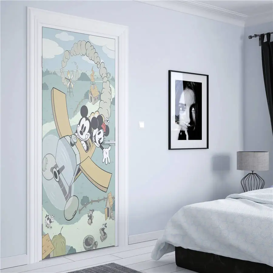 Disney akwarela mickey mouse style naklejki na drzwi wodoodporne naklejki Graffiti Wall sztuka dekoracyjna Decor DIY kreskówka naklejka ścienna