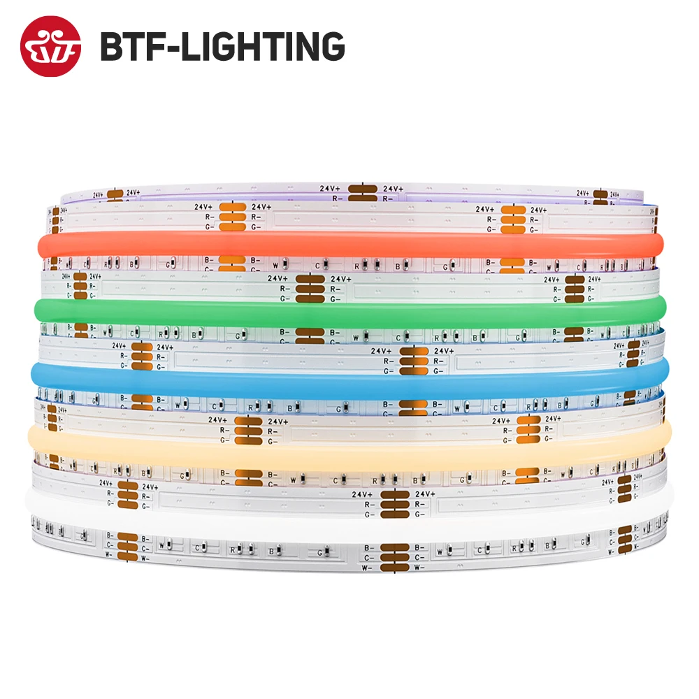 FCOB RGBCCT LED-Lichtleiste, 6-polig, 12 mm, DC24 V, 960 LEDs, RGB, CW, WW FOB, flexible COB-Linearlichter, hohe Dichte, RA90, dimmbar, 18 W