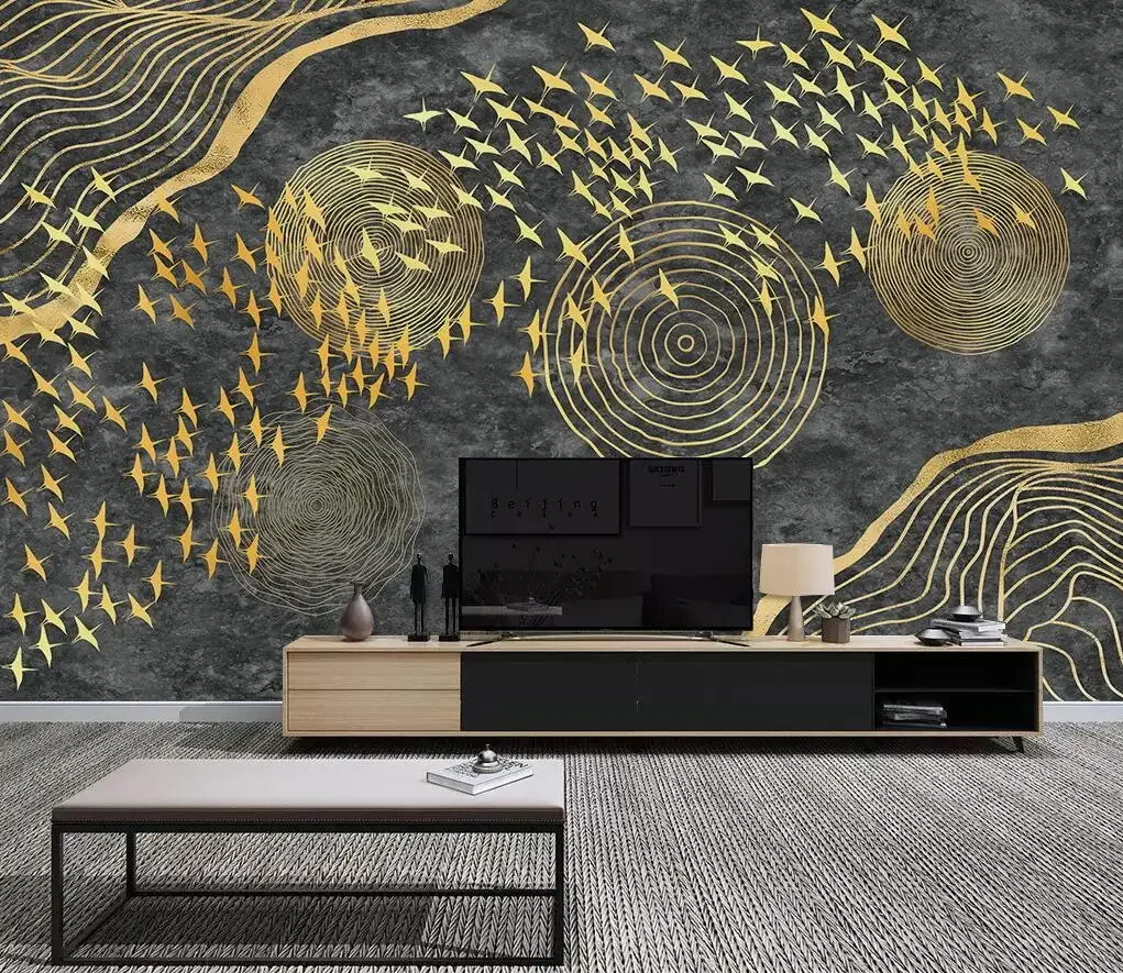 Custom Golden Bird Circle Murals Wallpapers - Living Room Home Decor Sofa TV Background Photo Wall Paper Mountain Stickers