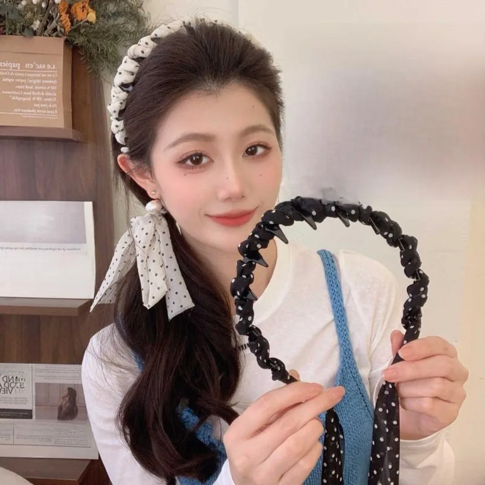 

Модная противоскользящая лента в горошек, повязка на голову, шарф, универсальные ленты для волос, плетеные элегантные аксессуары для волос для женщин и девочек