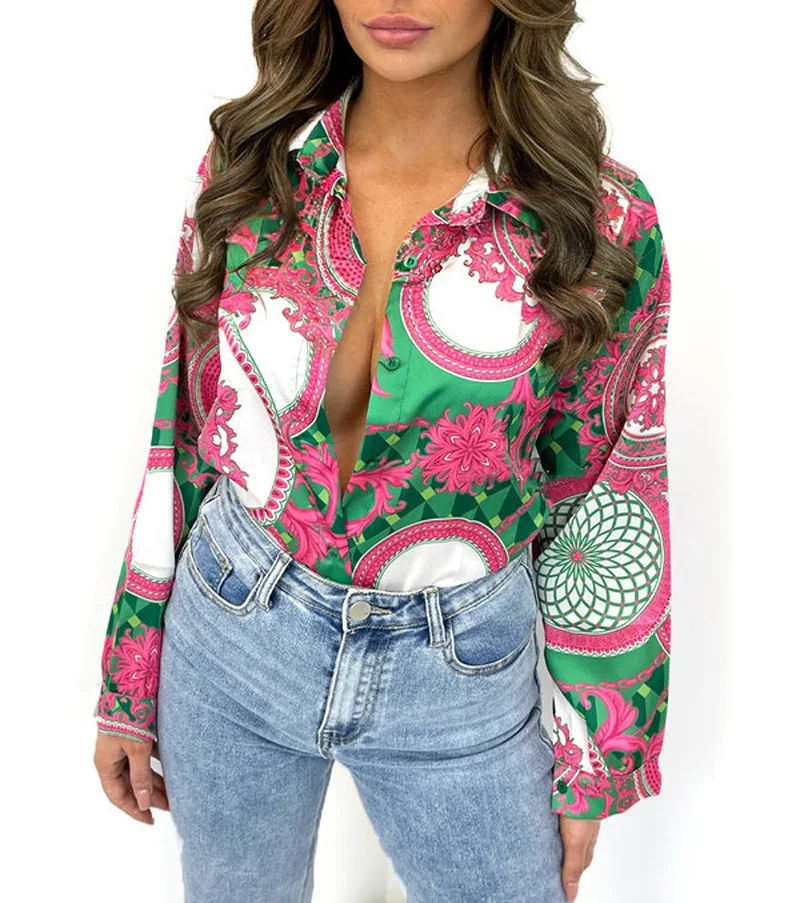 Spring Fashion Print Shirt Blouse Women Boho Button Long Sleeve Shirts For Women 2024 autumn Bohemian Casual Beach Top Femme