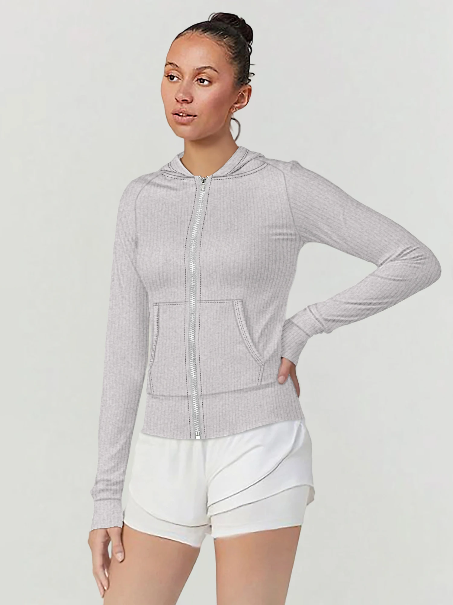 

Стильная укороченная куртка с капюшоном в рубчик для офиса, приталенный кардиган на молнии, короткий топ для работы для женщин