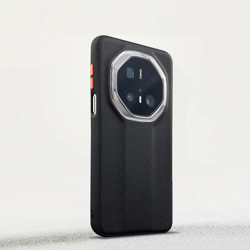 For Huawei Mate 70 RS Ultimate Luxury Plain Leather Cell Phone Case Hardware Independent Button Large Hole Lens Ring Hard Cover