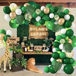 Jungle Animal Party Ballons Garland Arch Kit Green Gold Confetti Balloon Baby Shower Party Birthday Wild One Leaves Decor Globos