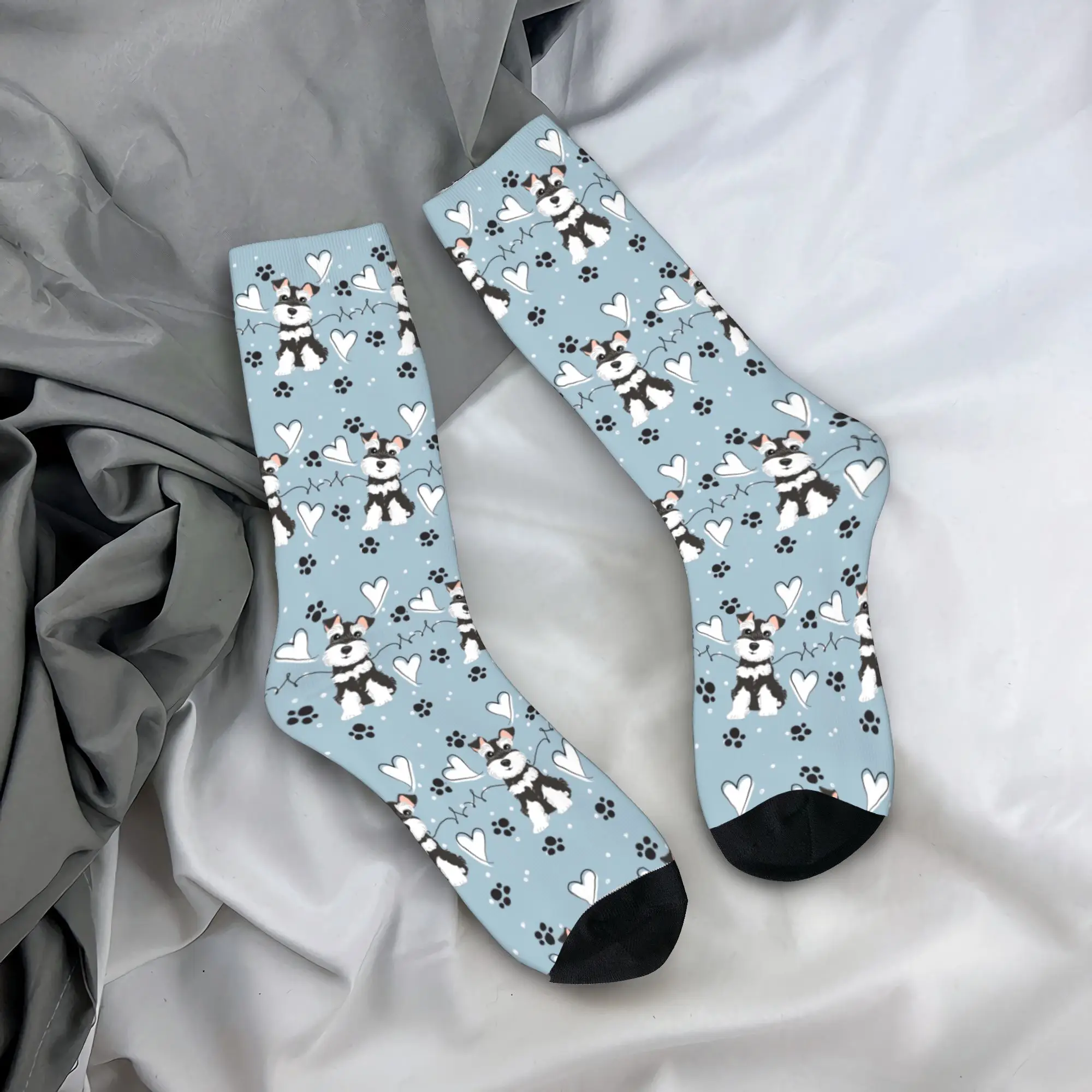 

All Seasons Love Black and White Miniature Schnauzer Socks Harajuku Sweat Absorbing Stockings Crew Socks Christmas Gifts