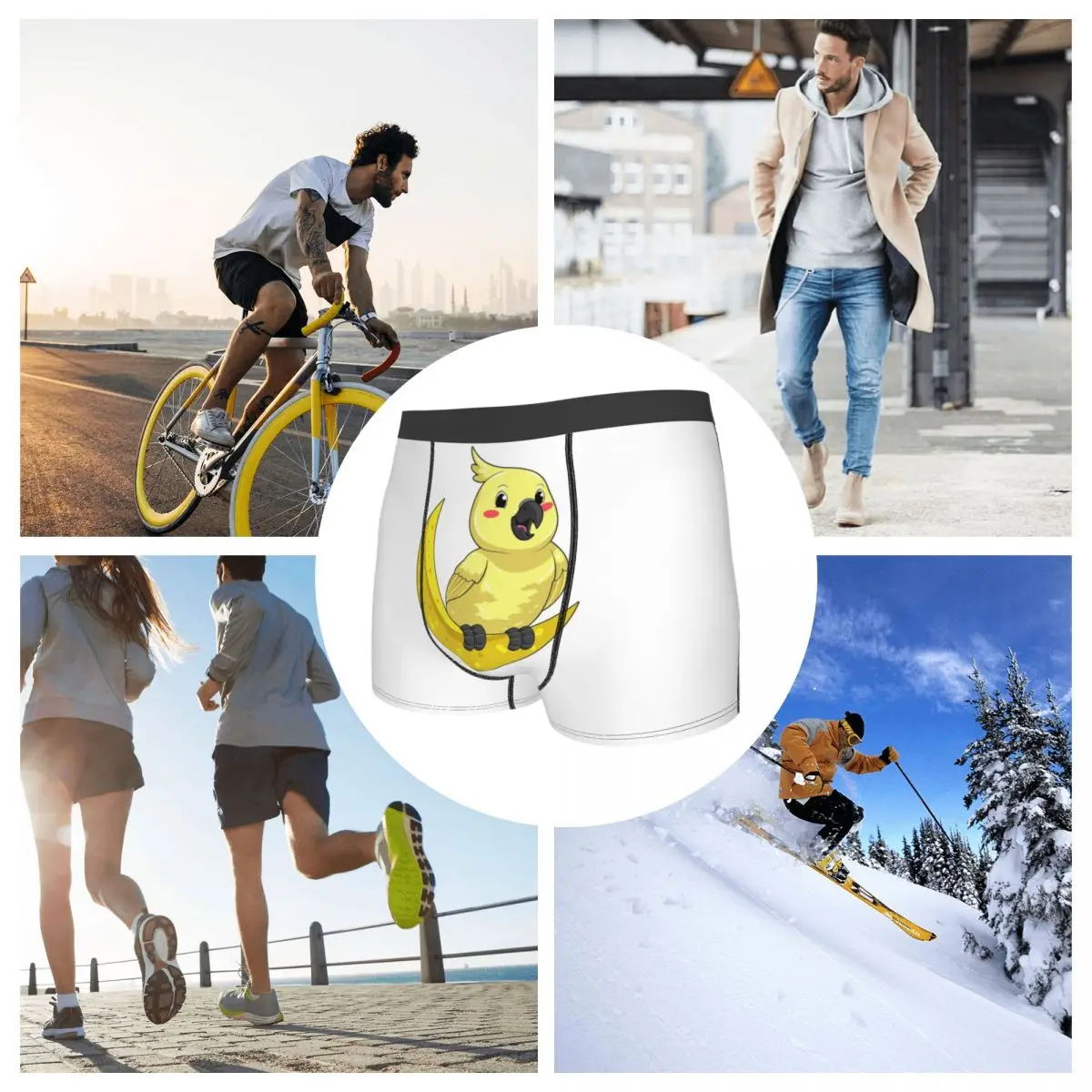 الملاكم السروال السراويل كوكاتو كوكاتيل الببغاء مع القمر سراويل الرجال ملابس داخلية جيدة التهوية لهدايا رجل رجل صديقها