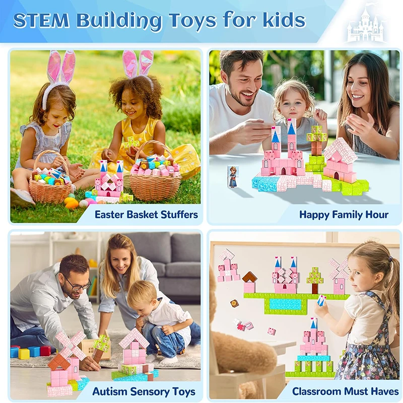 Blocos magnéticos princesa castelo mundo criativo blocos de construção magnéticos haste pré-escolar aprendizagem brinquedos sensoriais presente aniversário