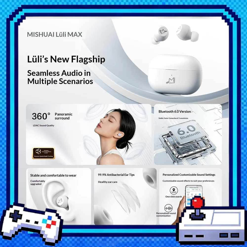 MISHUAI Liuli MAX Upgraded Wireless Bluetooth In Ear Earbuds Noise Cancelling Headphones with Charging Case