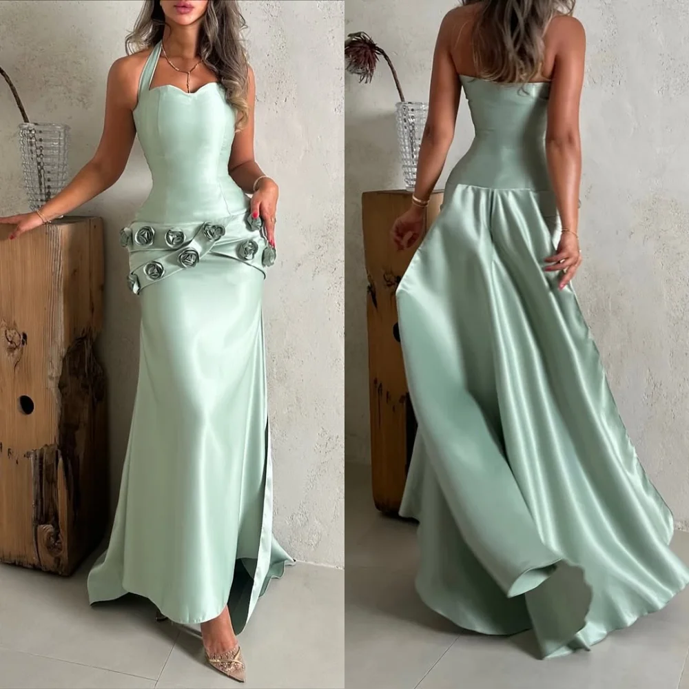 

Платье миди с бретелькой на бретельках и цветами на заказ, элегантное женское элегантное вечернее платье для вечеринки и свадьбы по индивидуальному заказу