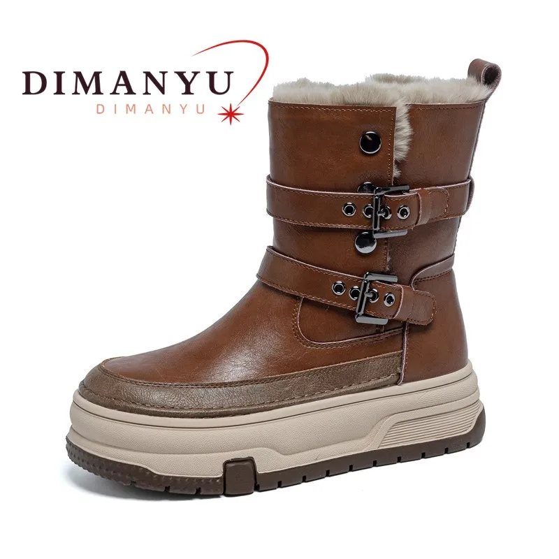 DIMANYU Women's Snow Boots Genuine Leather 2026 New Platform Warm Women Winter Boots Flat Non-Slip Thick Short Boots For Ladies
