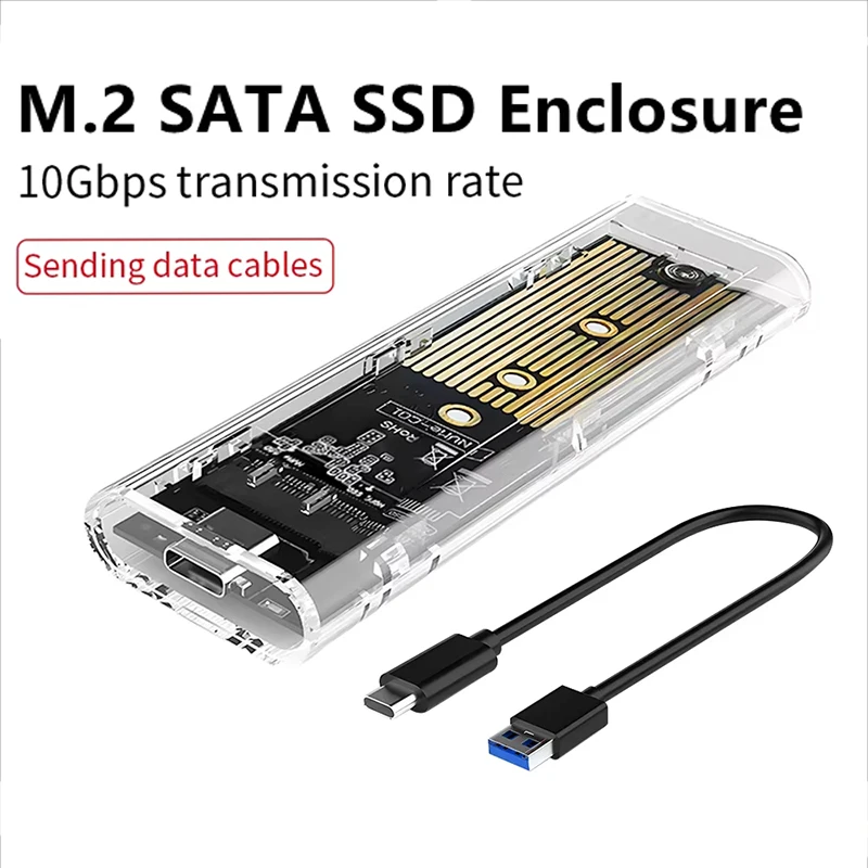 M.2 SATA NVME To USB3.0 Hard Disk Case Clear USB Type C 10Gbps External Enclosure For Laptop Hard Disk Accessories SSD Enclosure