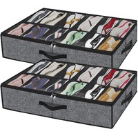1PCS Underbed Shoe Storage Box Transparent Foldable Organizer with Dustproof Design Non-woven Fabric for Closet/Wardrobe/Shoes