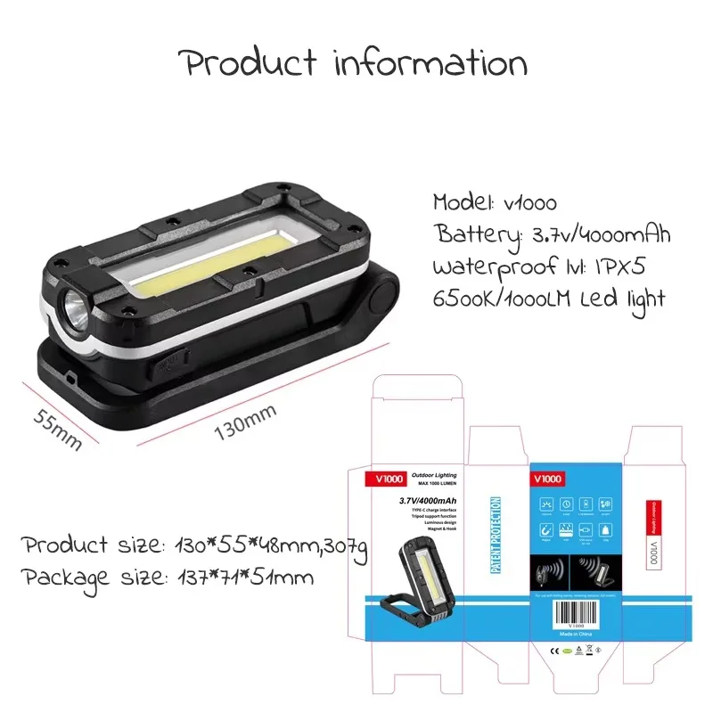 جديد V1000 إنذار مصباح لجهاز الاستشعار قابلة للشحن في الهواء الطلق ضوء المحمولة متعددة الوظائف ضوء الصيد الكارب الصيد الملحقات #3