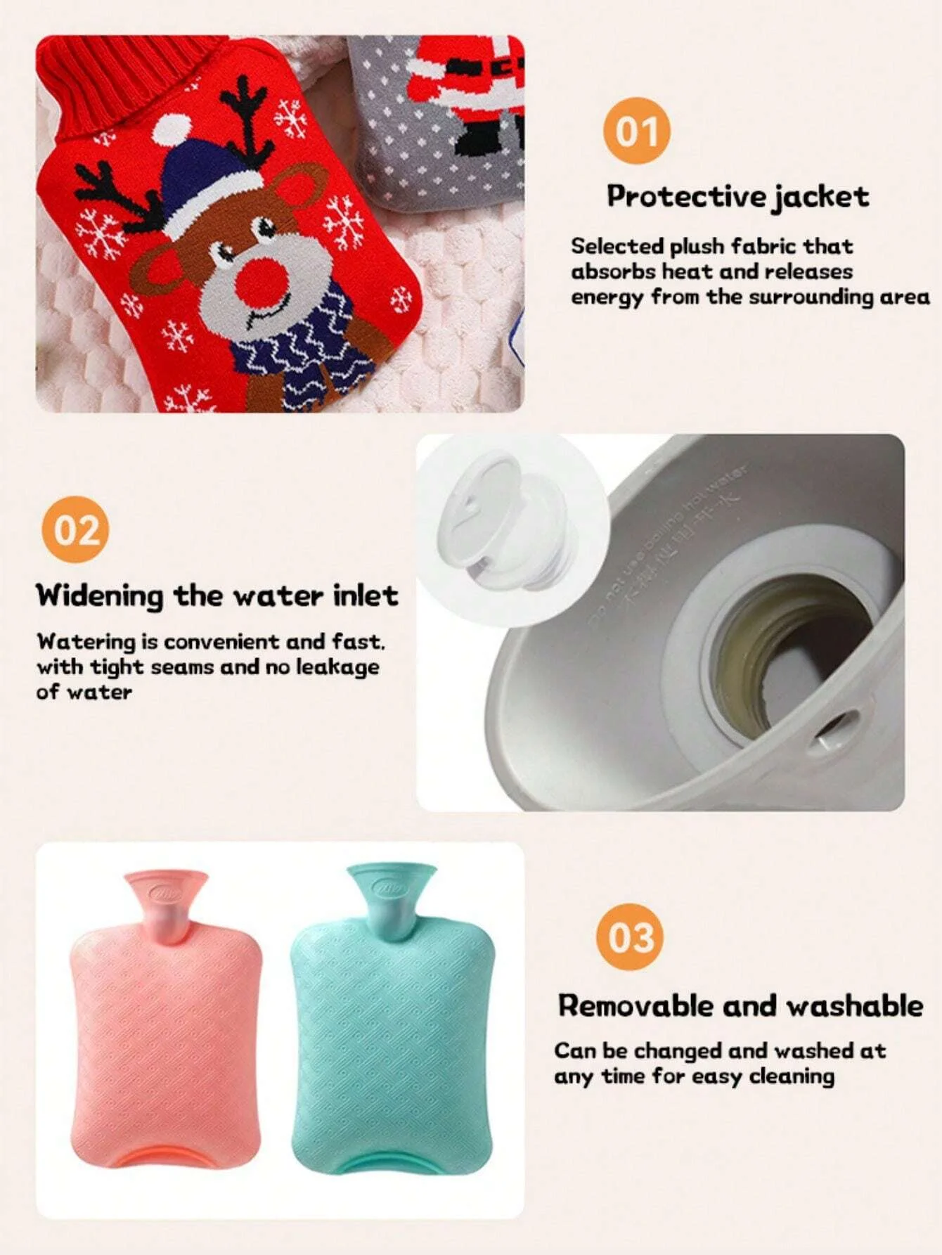 2000Ml Large Hot Water Bottle With Cover, Cute Cartoon Pvc Water Bag And Soft Plush Cover Christmas Present (Due To Different Ba