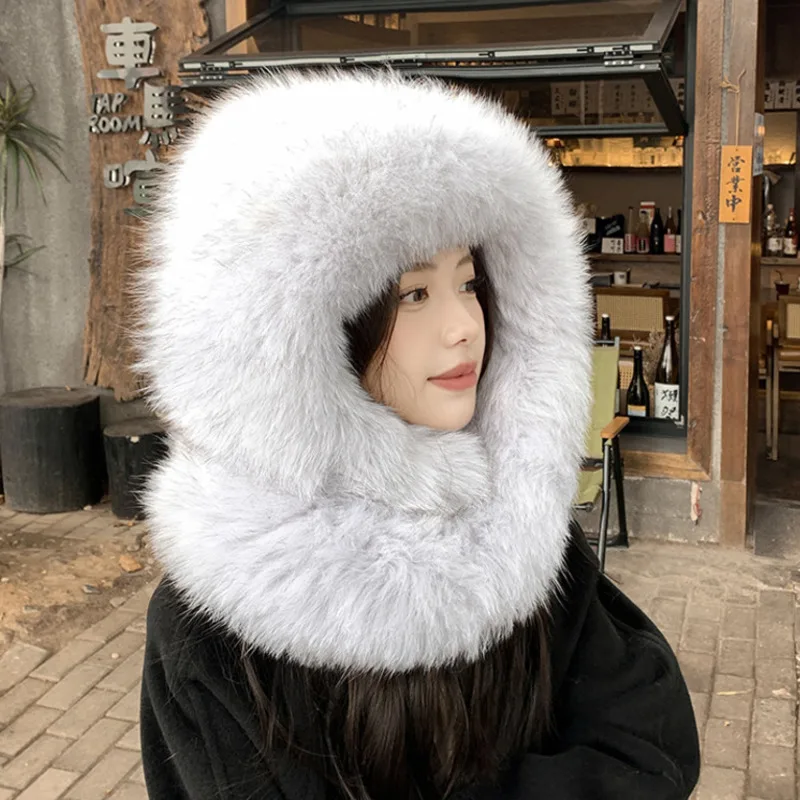 Real Fox Fur Hat For Women Winter Fashion Wind And Snow Hat Furry Fur Scarf Hat Outdoor Warm Thickened Hood Hat Natural Fur Cap