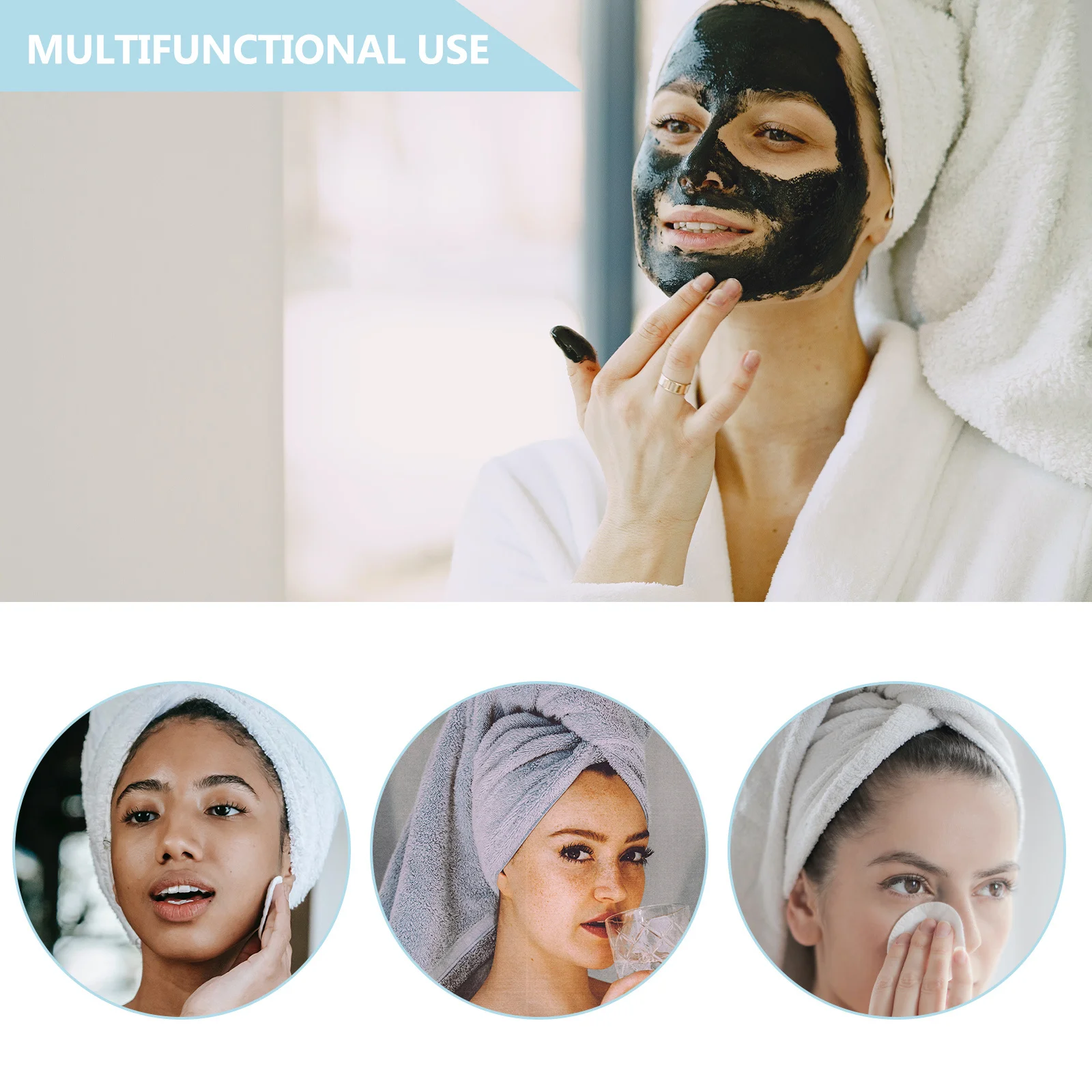 

3Pcs Cat Ear Cotton Makeup Headbands Comfortable Elastic Facial Hair Band Makeup Hair Washing Face Band Blue White Pink