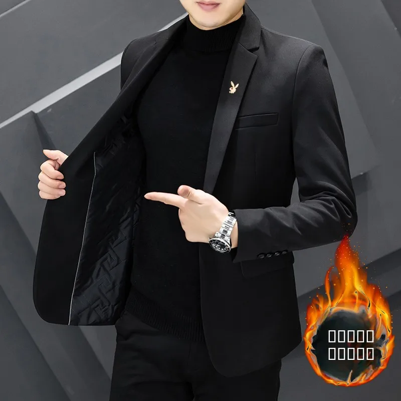 

Men's Thiened Cotton Slim Fit Suit Casual Youth Faion Small Western Sle Coat Busin Leisure Pure Color Long S...