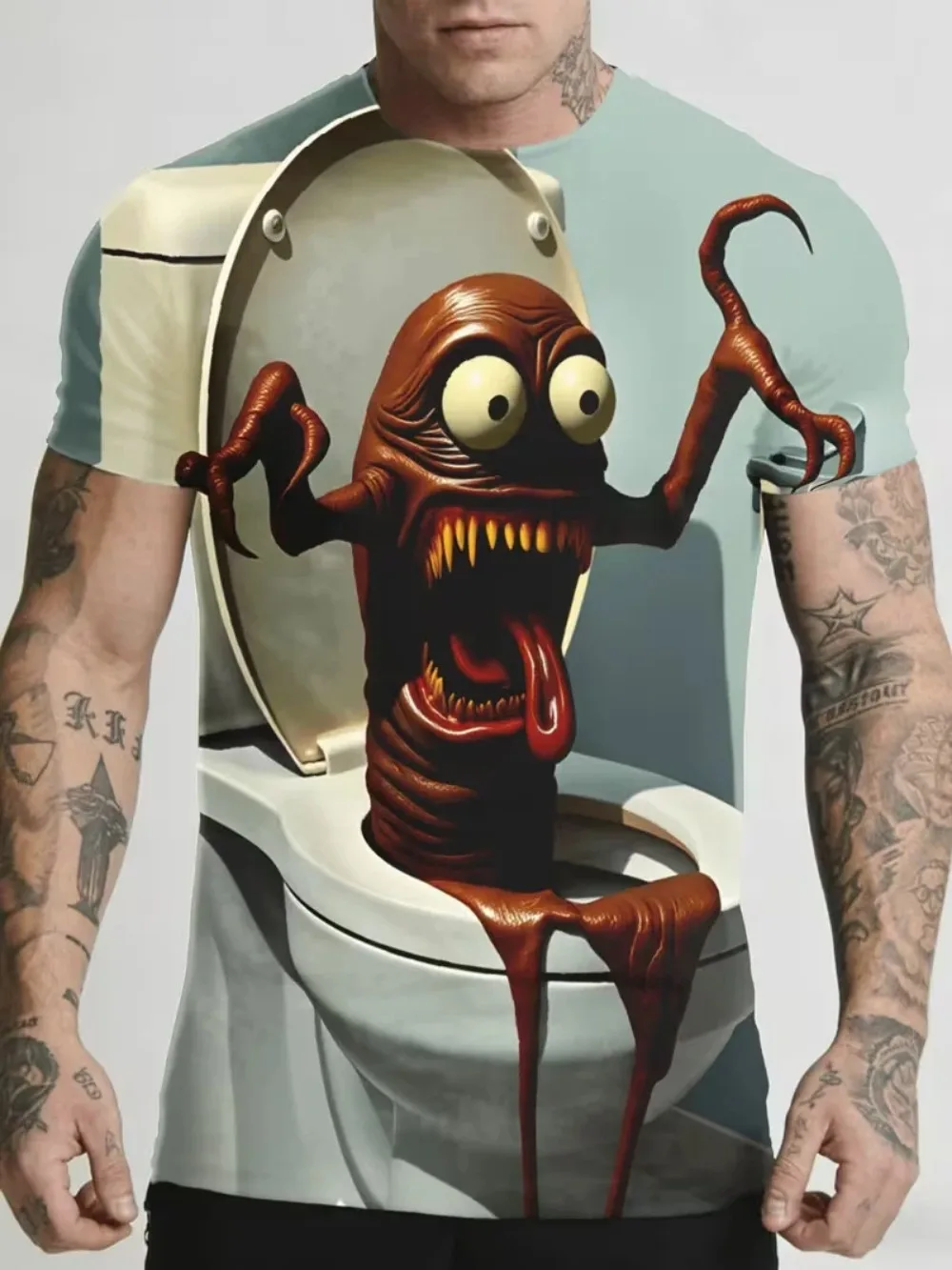 Lustiges Cartoon-Monster 3D-Druck Sport Atmungsaktives Schnelltrocknendes Rollenspiel-T-Shirt für Männer Outdoor Street Fashion Lässige Eltern-Kind-Kleidung – Detail 2