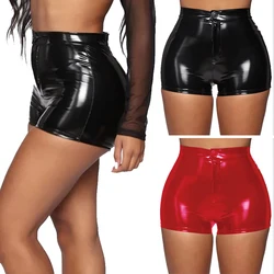 Women Faux Leather Shorts Hot Pants Slim High Waist Bodycon Biker Short Pant Female Skinny PU Leather Motorcycle Shorts Clubwear