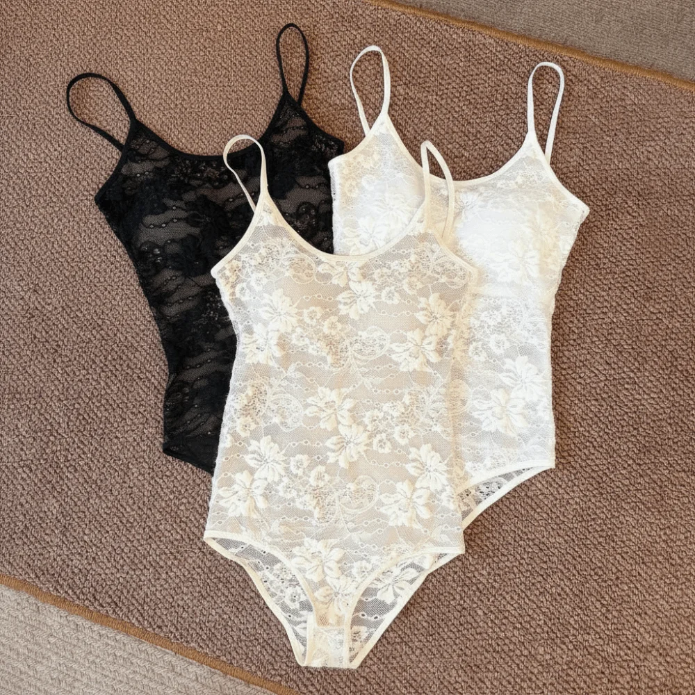 Slim Fit Lace Bodysuit Hollow Lace Transparent Lace Corset Bodysuit U Neck Sleeveless Backless Bodysuit Summer Streetwear view 4