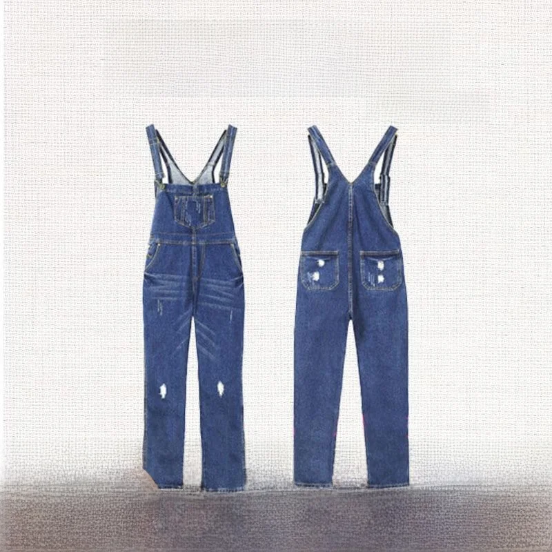 

Рваные джинсовые комбинезоны, женские джинсы, прямые брюки, хлопковая ткань с талией, весна 2024, модный тренд, европейский Sle