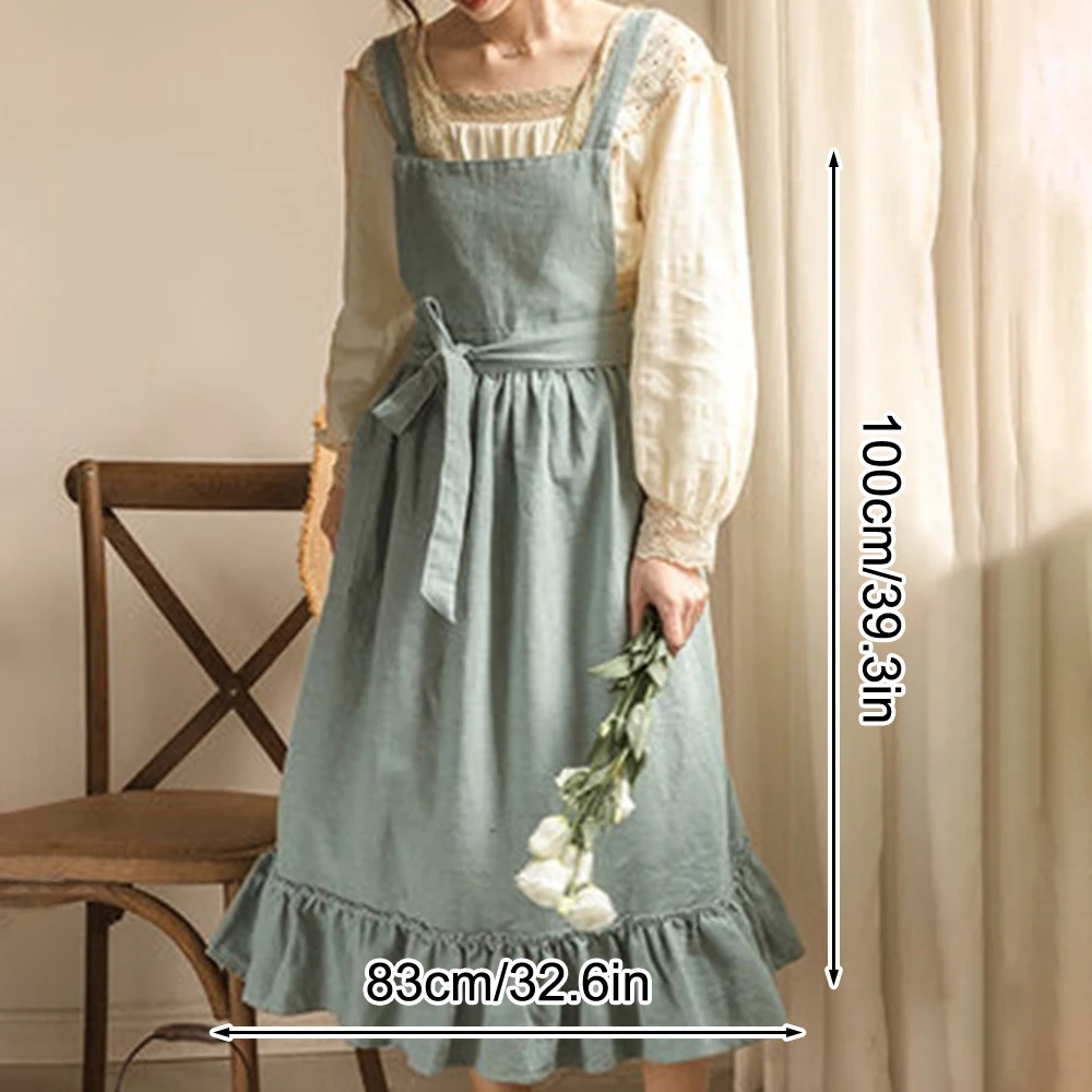 1PC French Pastoral Florist Artsy Cotton Linen Vintage Apron Kitchen Baked Nordic Solid Color Ruffled Apron