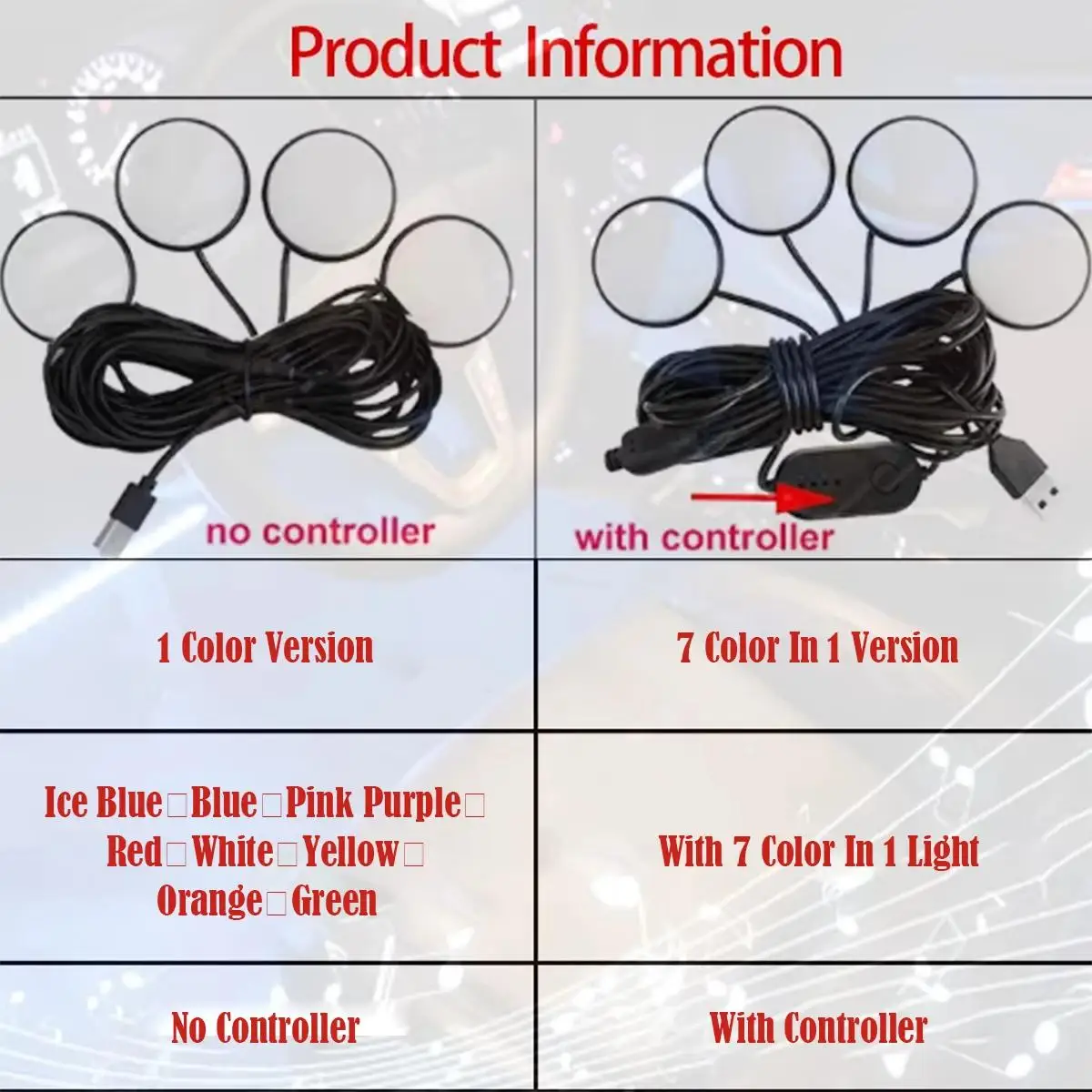 ملونة USB أدى سيارة القدم ضوء محيط الأضواء الداخلية الغلاف الجوي الخلفية ديكور السقف الإضاءة المصابيح مصباح ديكور المزاج