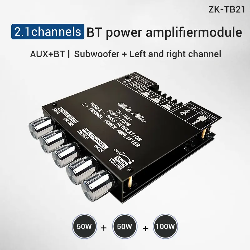 ZK-TB21 BT5.0 odbiornik stereo płyta wzmacniacza 2.1 kanałowy Mini bezprzewodowy cyfrowy moduł wzmacniacza AUX bas i trwały