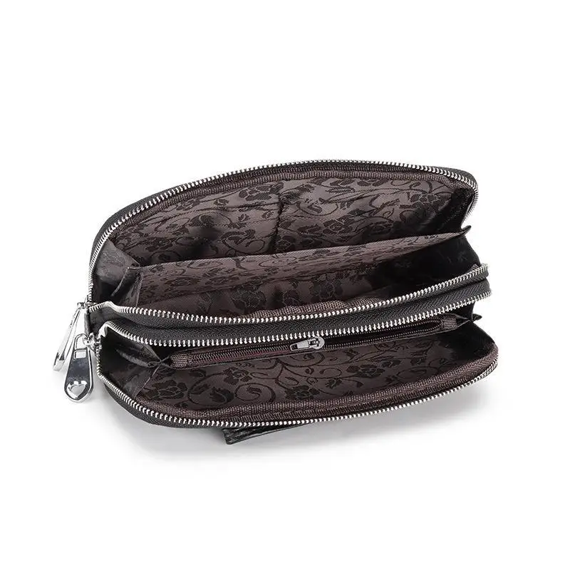 Damen Lange Geldbörse aus Echtleder, Handgelenktasche, Clutch, 2-lagige Reißverschluss-Geldbörse, Handytasche, Geldbeutel – Detail 4