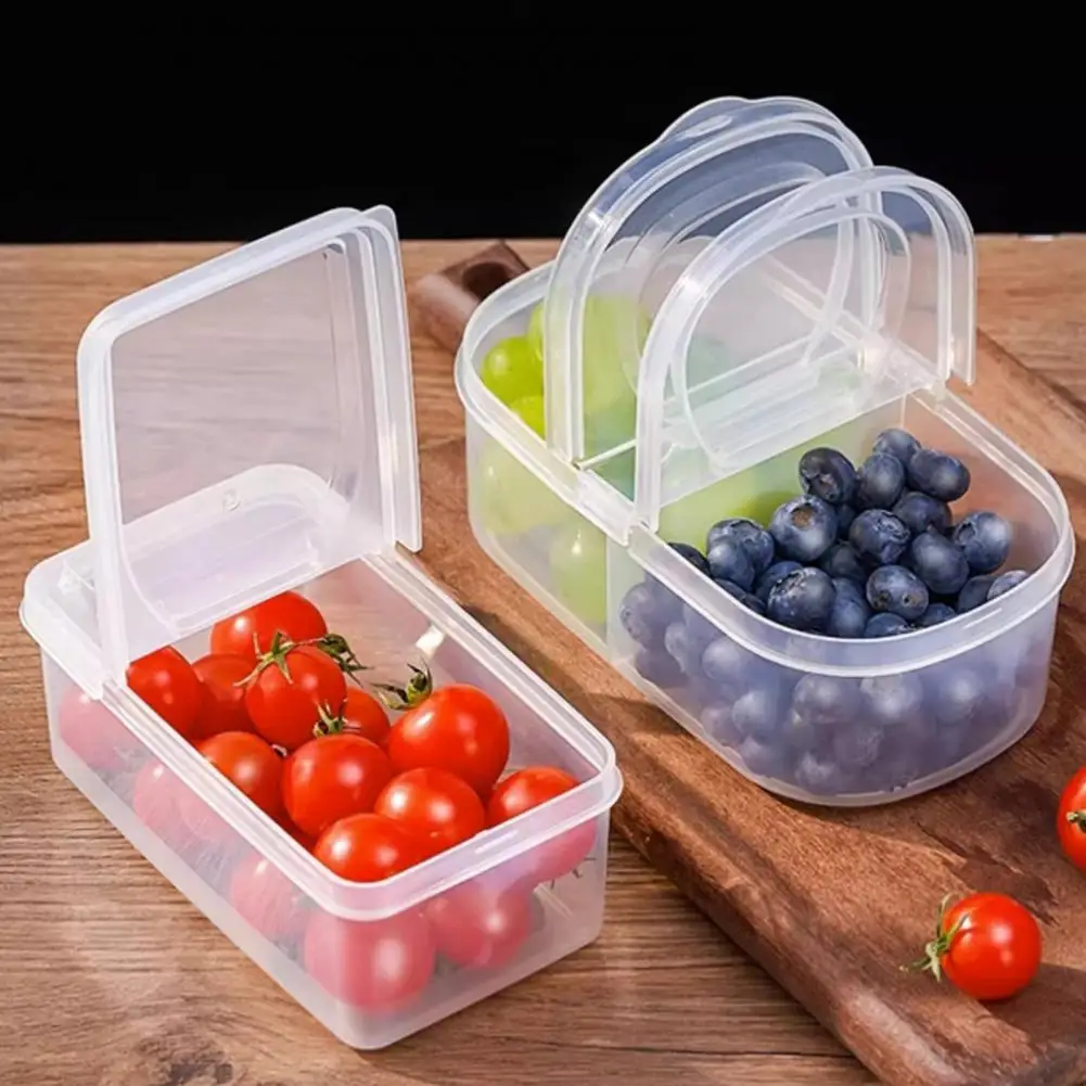 

500/600ML Food Storage Box Transparent Two Compartments Stackable Fridge Organizer Picnic Vegetable Fruit Bins Salad Container