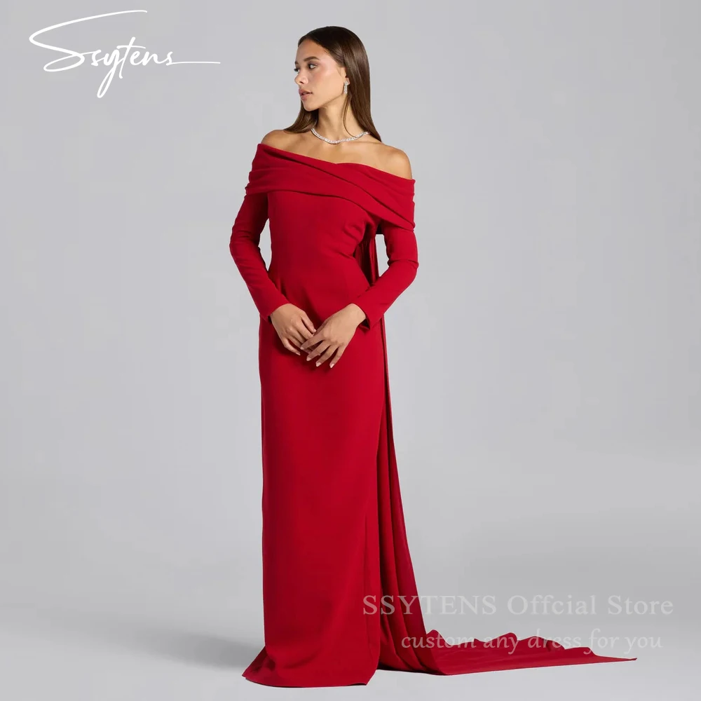SSYTENS Red Off Shoulder Elegant Evening Dresses Full Sleeves Dubai Gala Party Dress for Women Wedding Formal Gowns Customized