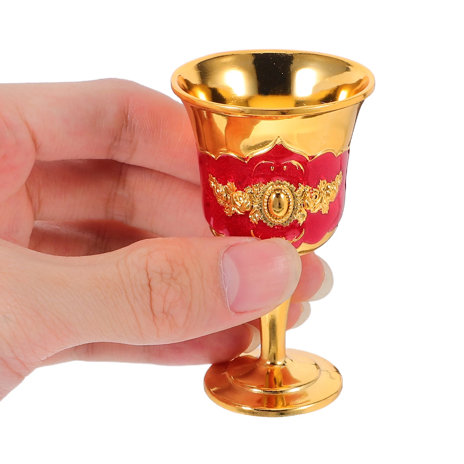 

Vintage White Goblet Zinc Alloy Chinese Liquor Cup Retro Drinking Glass Office Home Use Embossed High Stem Sipper