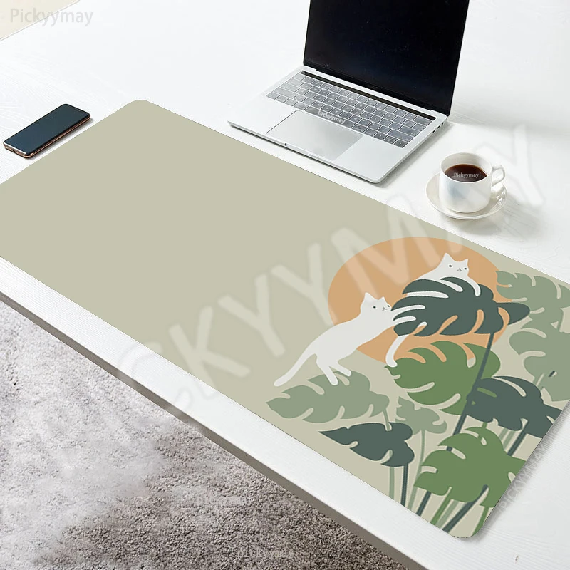 Grandes Plantas Kawaii Impressão Mouse Pad, Escritório Mousepad, Tapete De Mesa De Borracha Arte, Empresa Desk Pad, Gato Bonito, Tapetes Laptop, 400x900