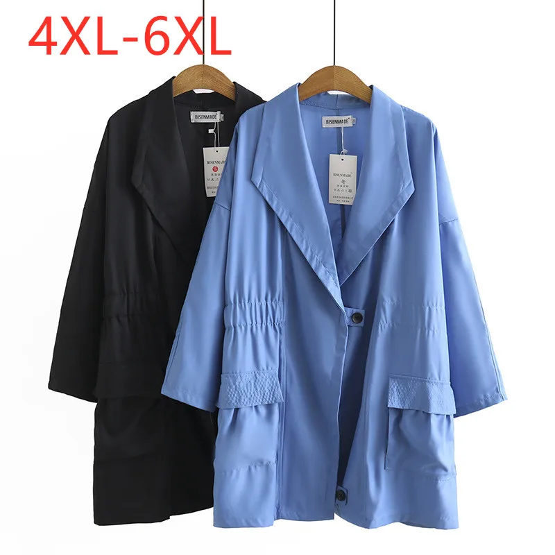 

Large women's spring clothes are thin, loose and large lapel Plus Size windbreaker