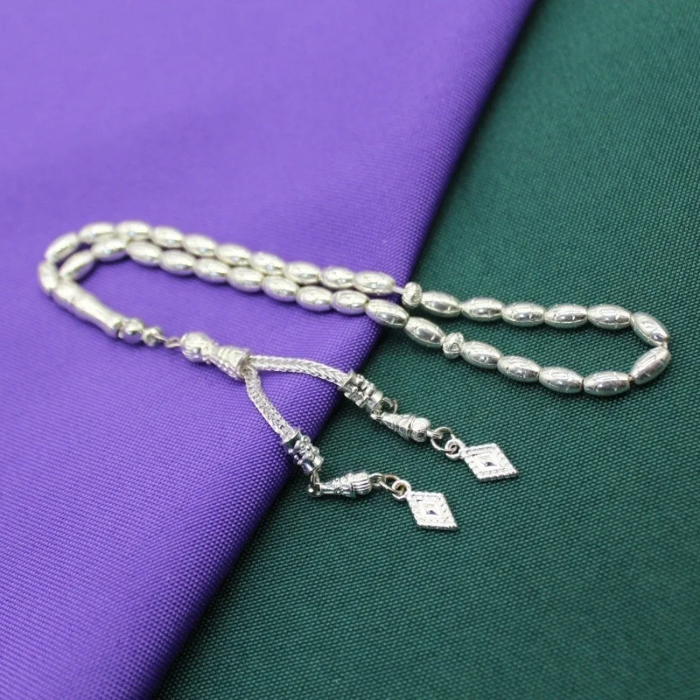 Vintage 23cm Length Prayer Beads Silver/Gold Rice Grain Shape Praise Beads Alloy Muslim Tasbih Middle East Use