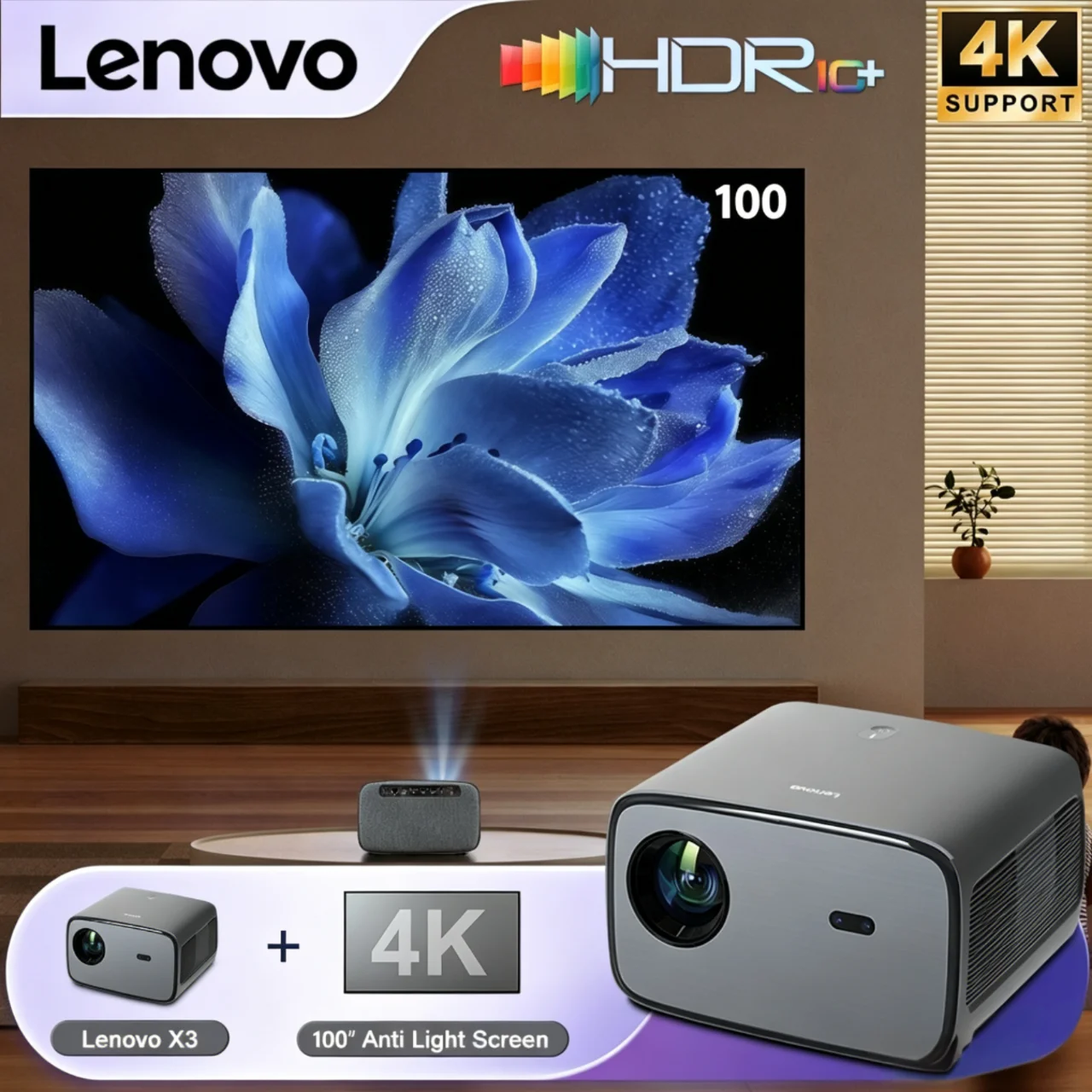 

Lenovo X3 projector+100 inch screen 1000CVIA native 1080P autofocus intelligent obstacle avoidance, suitable for home and office