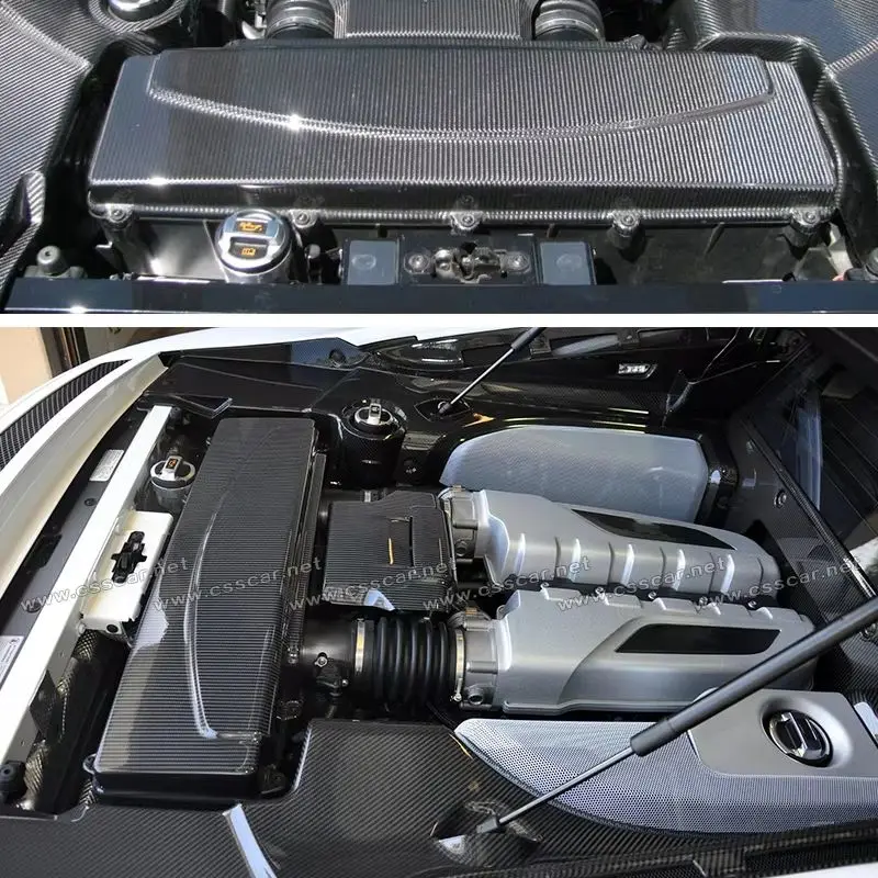 6pcs/set Car Engine Interior Kits For Audi R8 V10 Dry Carbon Fiber Front Hood Cover OEM Engine Top Heat Shield Trims 2016-2018