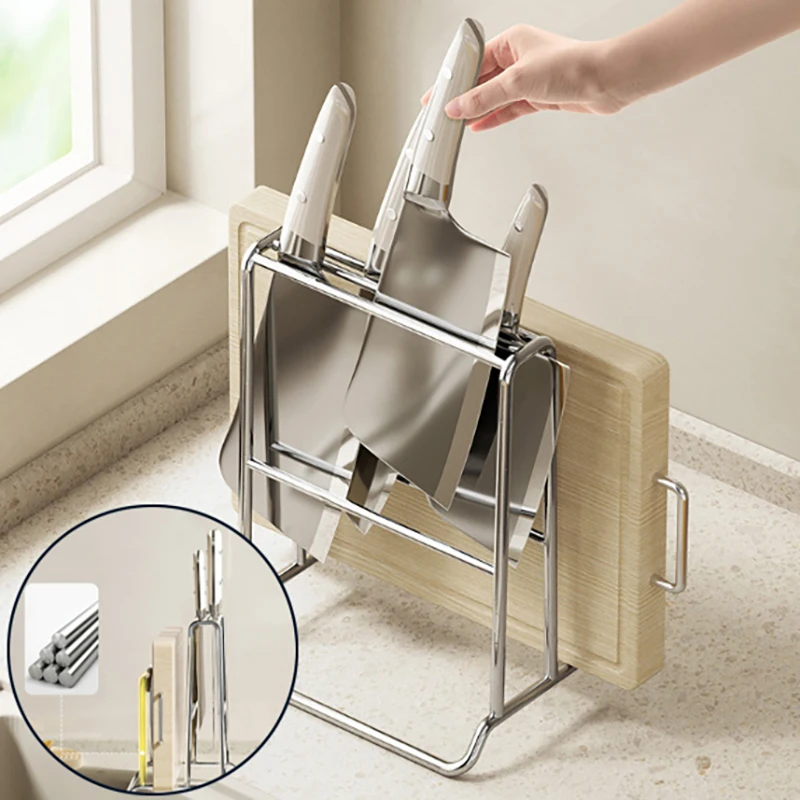 Rak Organizer Piring Baja Tahan Karat Tempat Tutup Panci Rak Penyimpanan Papan Pemotong Modern Tugas Berat Multifungsi untuk Dapur