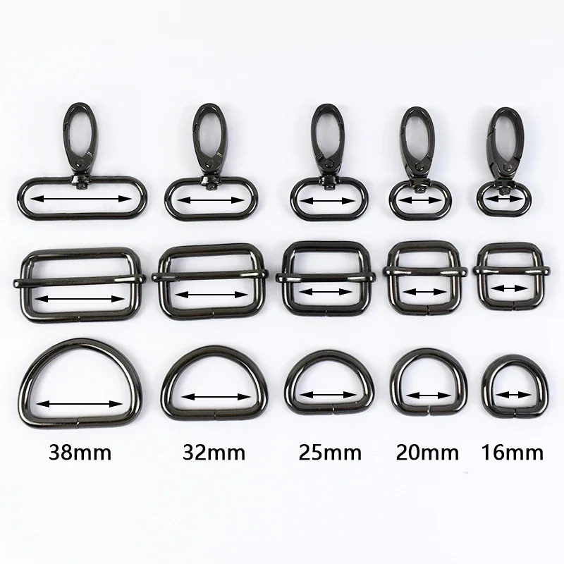 5Sets 20/25/32/38mm Metal D Ring Swivel Lobster Buckle for Bag Webbing Strap Hook Dog Collar Adjust Slider Clasp Sewing Hardware