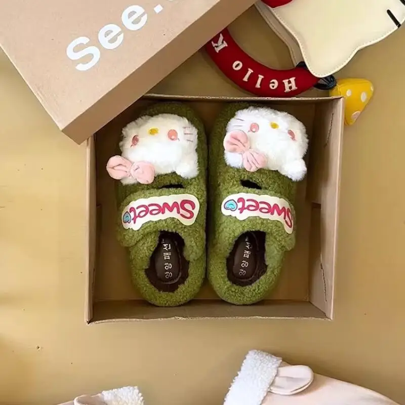 

Sanrio Hello Kitty Girl Autumn and Winter Cotton Slippers Student Fashion Cartoon Child Fleece-Lined Baotou Slippers New Style