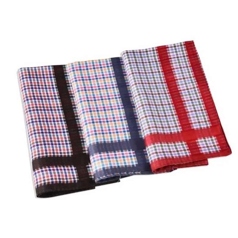 3Pcs 43x43cm 100% Cotton Classic Suits Pocket Square Towels Women Handkerchiefs Plaid Hanky Party Gift