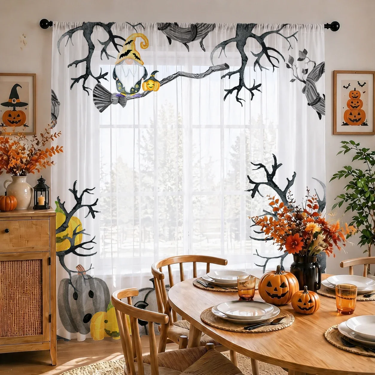 Halloween Festival Sheer Curtain, Good Quality Light Reducing Privacy Voile For Living/Bedroom/Kids Room,Halloween Festival Gift