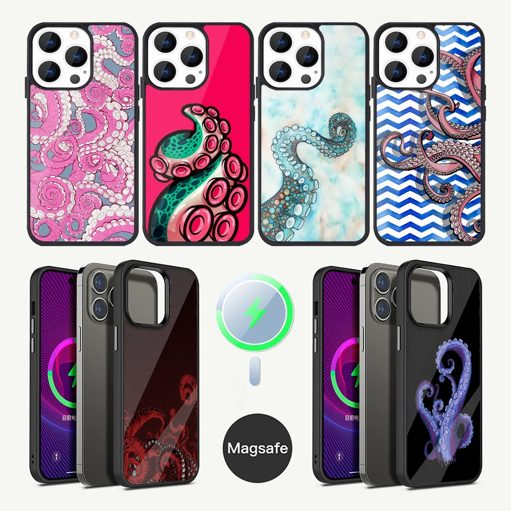 Tentacles Octopus Cool Art Phone Case For iPhone 15,14,13,12,11,Plus,Pro,Max Mini Magsafe Magnetic Wireless Charging