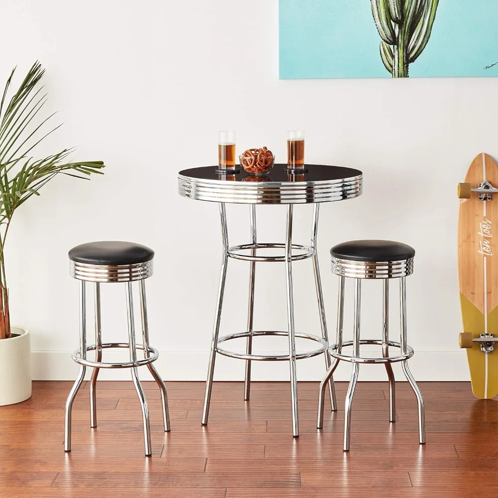 

3905Set Retro 3pc Bar Set w/ 2 stools Black and Chrome