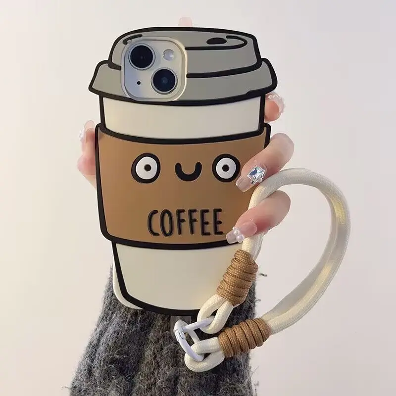 Stereoscopic iPhone11 cartoon iPhone12 Cute iPhone14 coffee cup emoji iPhone16 phone case iPhone15 silicone iPhone13